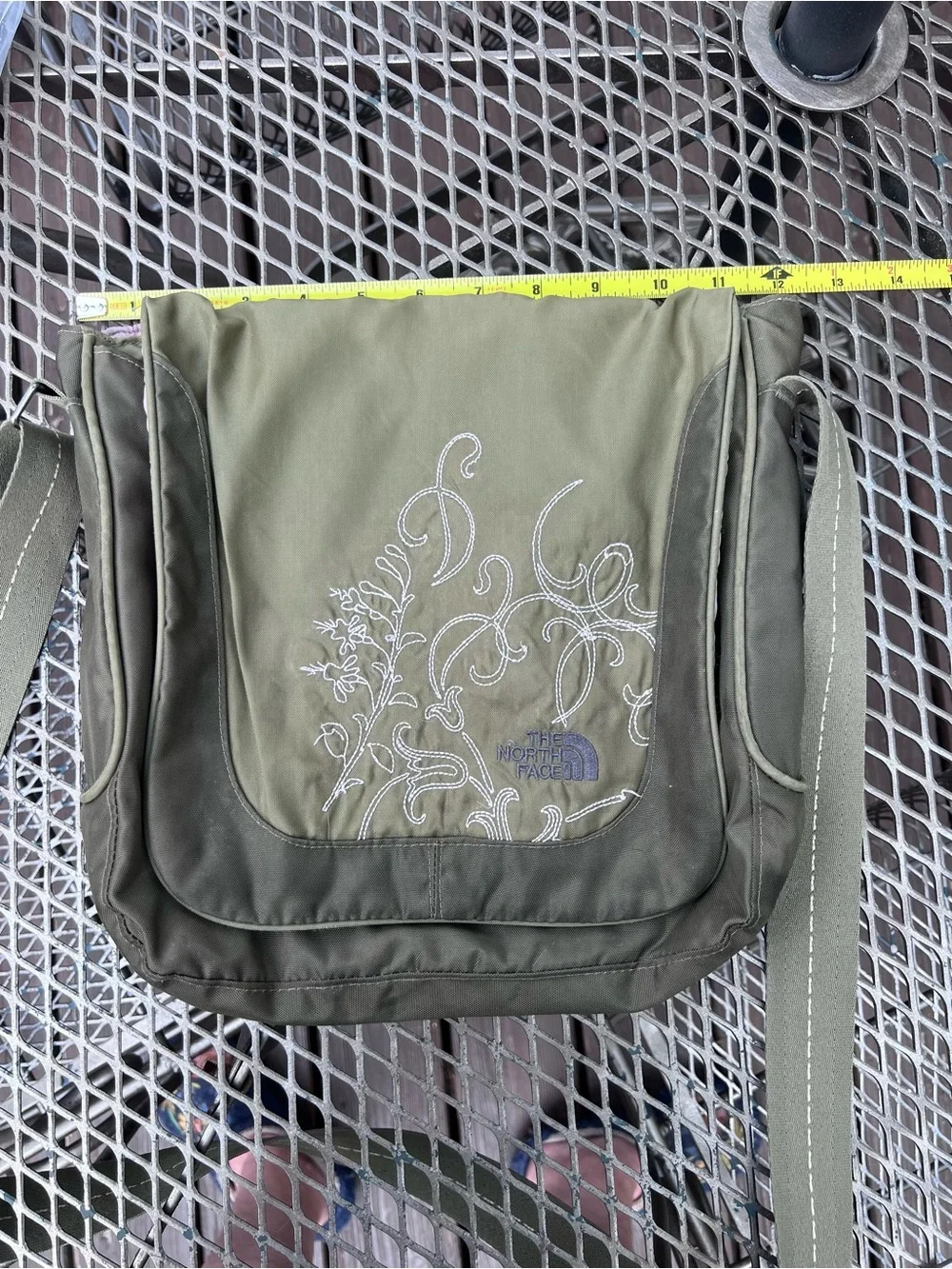 Women’s NorthFace Olive Green Crossbody Bag with Embroidered Detail